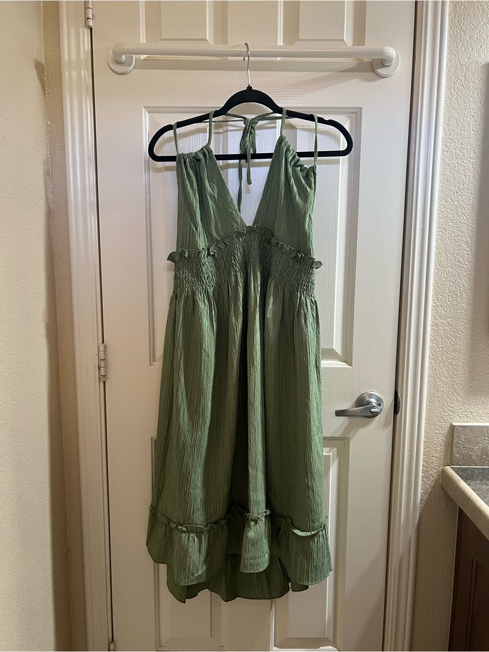 Women's Olive Green High-Low Halter Dress